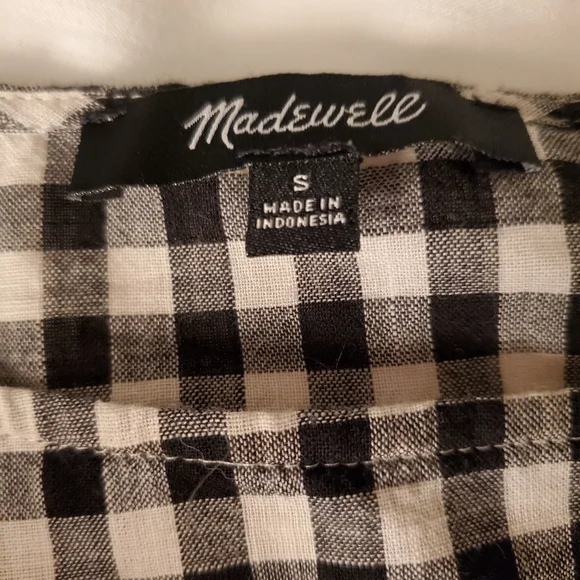 Madewell Gingham Lace-Up Black & White Plaid Bell Sleeve Top - Picture 6 of 9